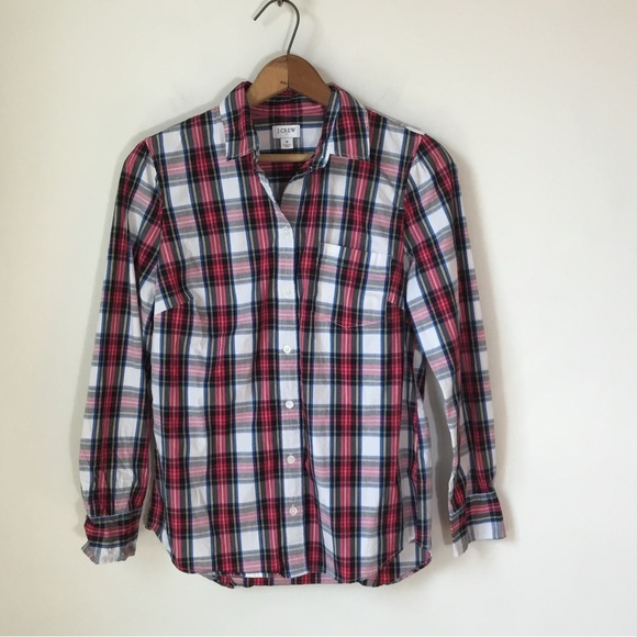 J. Crew Factory Plaid Cotton Poplin Shirt - Picture 1 of 6